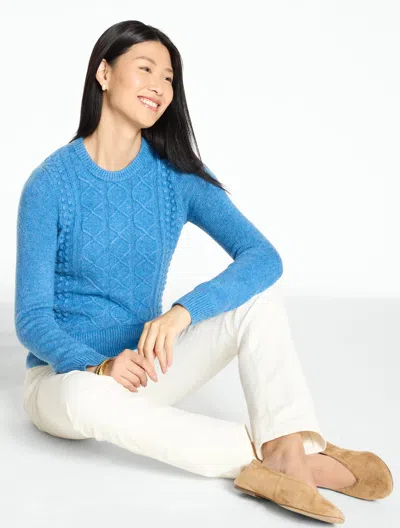 Talbots Mixed Cable Knit Crewneck Sweater - Coastline Blue - Xs