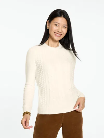 Talbots Mixed Cable Knit Crewneck Sweater - Ivory - Xs