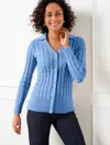 Talbots Mixed Cable Knit Polo Cardigan Sweater - Blue Wave - 3x
