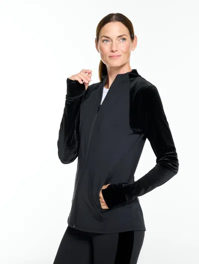 Talbots Mixed Media Velour Funnel Neck Jacket - Black - Small