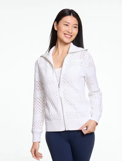 Talbots Mixed Stitch Sweater Jacket - White - Large