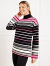 Talbots Mockneck Pullover Sweater - Frosted Stripe - Black - 2x  In Black