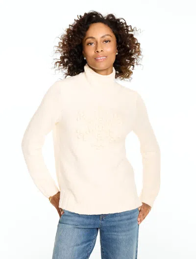 Talbots Mockneck Pullover Sweater - Bauble Snowflake - Ivory - Xs  In Neutral