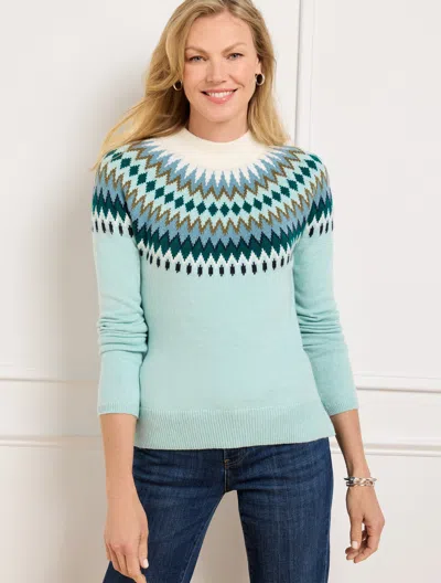 Talbots Plus Size - Mockneck Sweater - Chevron Fair Isle - Light Soft Jade Heather Mult - 2x