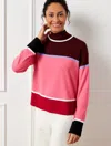 Talbots Mockneck Sweater - Striped Colorblock - Burgundy Berry - X  In Burgundy Berry