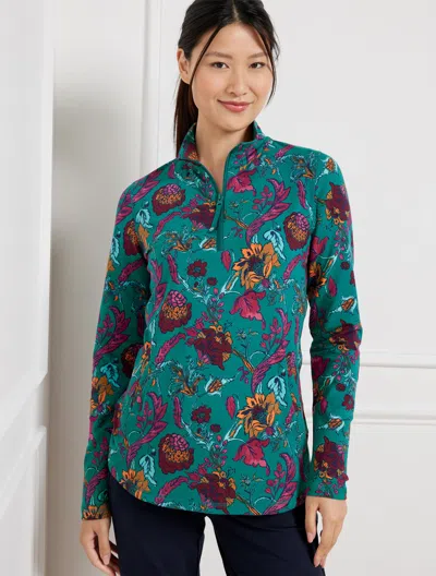Talbots Modal French Terry Half-zip Pullover Sweater - Poetic Floral - Everglade - 3x