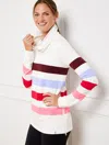 Talbots Modal French Terry Side Zip Pullover Sweater - Maze Stripe - Ivory - X  In Ivory