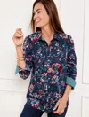 Talbots Petite - Modern Classic Shirt - Beautiful Floral - Ink/pomegranate - Medium - 100% Cotton  In Ink,pomegranate
