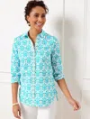 Talbots Plus Size - Modern Classic Shirt - Damask Bouquet - Pool Blue/heritage Green - 3x - 100% Cotton Talb In Pool Blue,heritage Green