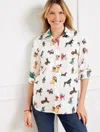 Talbots Petite - Modern Classic Shirt - Dogs Of Christmas - White - Xl - 100% Cotton  In White