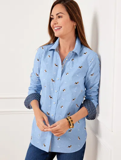 Talbots Misses - Modern Classic Shirt - Fetching Beagle - Blue - Xs - 100% Cotton