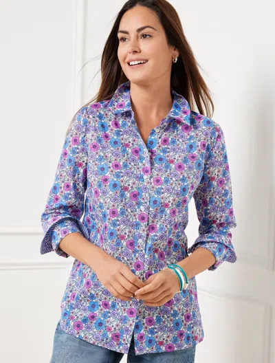 Talbots Misses - Modern Classic Shirt - Poppy Ditsy - Ivory - Small - 100% Cotton