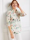 Talbots Misses - Modern Classic Shirt - Scenic Beach - White/pink - Xs - 100% Cotton  In White,pink