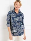 Talbots Petite - Modern Classic Shirt - Scenic Lake - Ink/white - 2xs - 100% Cotton  In Ink,white