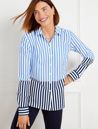 Talbots Plus Petite - Modern Classic Shirt - Wonder Stripe - Vista Blue/ink - 3x - 100% Cotton  In Vista Blue,ink