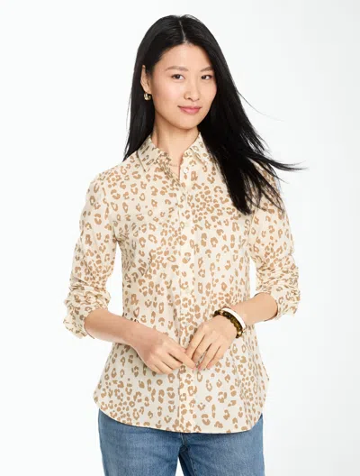 Talbots Modern Classic Shirt - Modern Leopard - Pearl White/camel Beige - Xs - 100% Cotton  In Orange