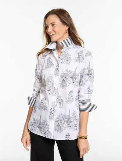 Talbots Modern Classic Shirt - Paris Scenic - White/black - Xs - 100% Cotton  In White,black