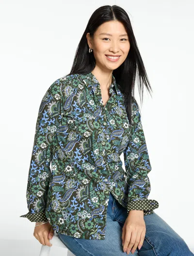 Talbots Modern Classic Shirt - Verdant Floral - Dark Olive - Xs - 100% Cotton