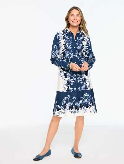 Talbots Modern Poplin Shirtdress - Exquisite Blooms - Ink - Xl - 100% Cotton  In Blue