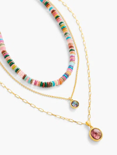 Talbots Multi Color Bead Layered Necklace - Pink Rouge/gold - 001