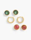 Talbots Multi Color Earring Set - Pink Rouge/gold - 001