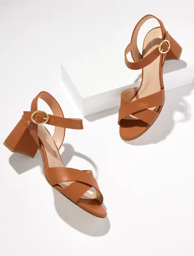 Talbots Myra Vachetta Block Heel Sandals - Havana Tan - 8 1/2 M  In Brown