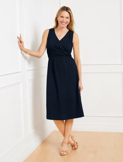 Talbots Nantucket Slub Sleeveless Fit & Flare Dress - Blue - Medium - 100% Cotton