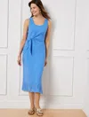 Talbots Nantucket Slub Sleeveless Side Tie Midi Dress - Blue Iris - Xl - 100% Cotton