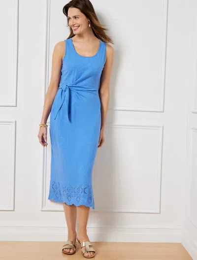 Talbots Nantucket Slub Sleeveless Side Tie Midi Dress - Blue Iris - Xs - 100% Cotton