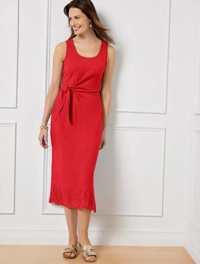 Talbots Plus Size - Nantucket Slub Sleeveless Side Tie Midi Dress - Bright Apple - 3x - 100% Cotton