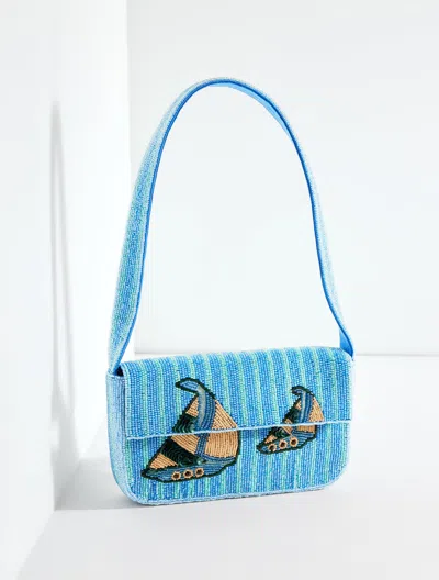 Talbots Nautical Beaded Shoulder Bag - Blue - 001