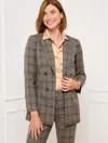 Talbots Petite - No Close Blazer - Glen Plaid - Brown/teal - 16  In Brown,teal