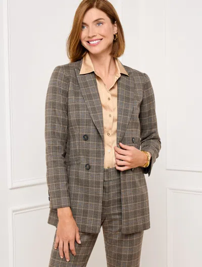 Talbots Petite - No Close Blazer - Glen Plaid - Brown/teal - 16  In Brown,teal