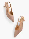 Talbots Olivia Slingback Kitten Heel Pumps - Crinkle Patent - Light Chestnut - 8 1/2 M  In Brown