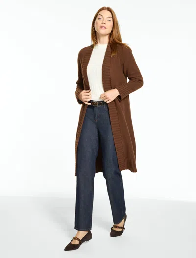 Talbots Open Front Duster Cardigan Sweater - Light Chocolate Heather - Xs
