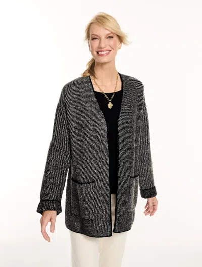 Talbots Open Front Sweater Jacket - Black/ivory - Xs  In Black,ivory