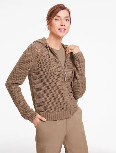 Talbots Open Stitch Full-zip Hooded Sweater - Sugar Chestnut - Xs