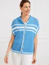 Talbots Open Stitch Hooded Striped Poncho - Lakeside Blue - M/l - 100% Cotton  In Lakeside Blue