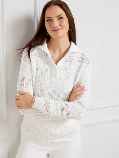 Talbots Plus Size - Open Stitch Sailor Collar Sweater - White - 3x - 100% Cotton