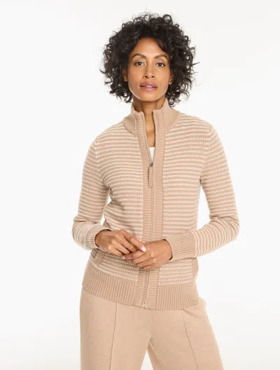 Talbots Open Stitch Sweater Jacket - Stripe - Chanterelle/ivory - Xs  In Chanterelle,ivory