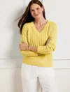 Talbots Open Stitch V-neck Sweater - Daisy - X - 100% Cotton