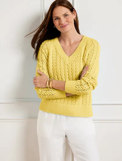 Talbots Open Stitch V-neck Sweater - Daisy - 2x - 100% Cotton