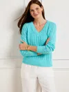 Talbots Open Stitch V-neck Sweater - Vivid Turquoise - X - 100% Cotton