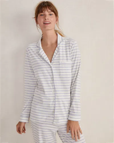 Talbots Organic Cotton Jersey Striped Pajama Shirt - Ivory/eventide Heather - Small  In Ivory,eventide Heather