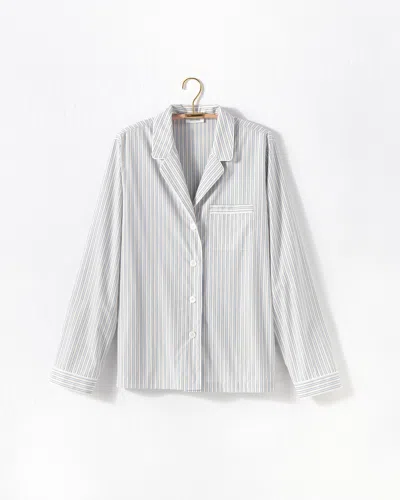 Talbots Organic True Cotton Tonal Striped Pajama Shirt - Deflt Blue - Large