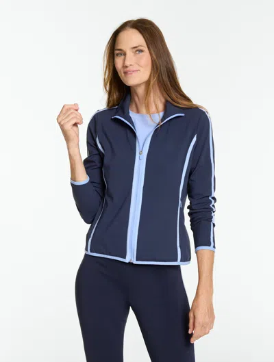 Talbots Out & About Full-zip Jacket - Contrast Stripe - Blue - Xs