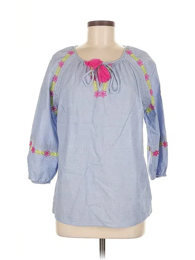 Pre-owned Talbots Outlet 3/4 Sleeve Blouse In Blue