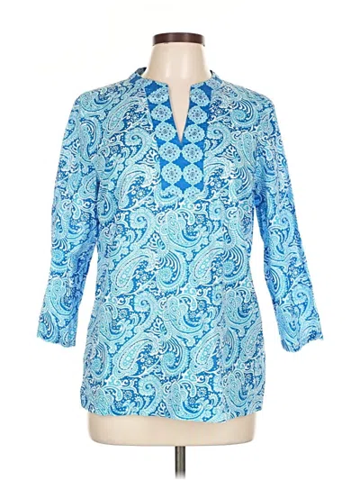 Pre-owned Talbots Outlet 3/4 Sleeve Blouse In Blue