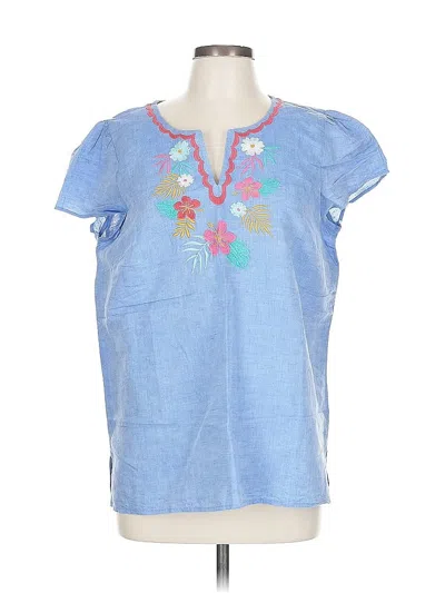 Pre-owned Talbots Outlet Short Sleeve Blouse In Blue