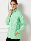 TALBOTS PACKABLE HOODED JACKET - GINGHAM - WHITE/GARDEN GREEN - SMALL TALBOTS